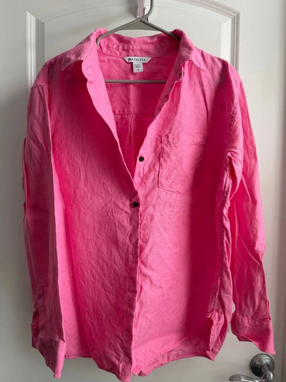 Athleta Pink Linen Button-Up Shirt - Picture 2 of 4